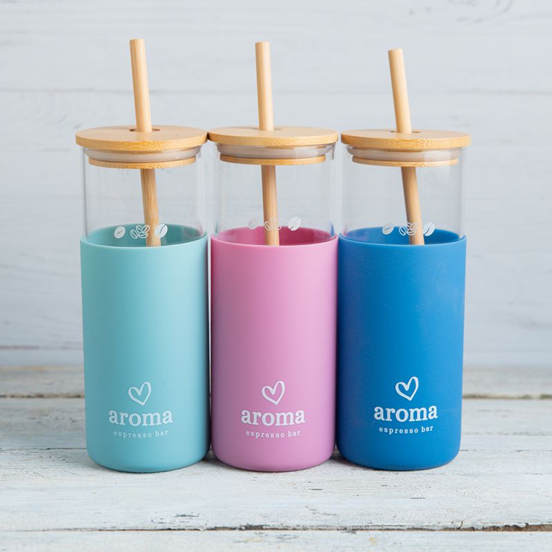 בקבוק זכוכית עם קשית - כחול